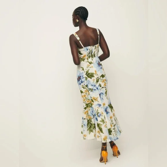 NEW Reformation Irisa Midi Dress in Botanist Cream Blue Green Floral | sz 2 - Picture 3 of 11